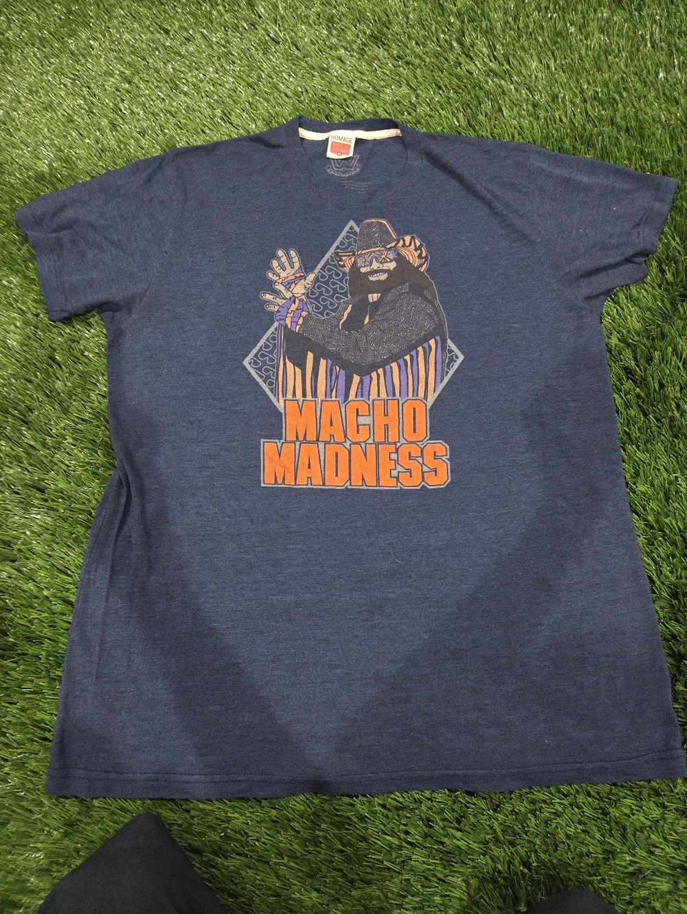 Macho Madness Graphic Tee - Navy with Orange Print Homage Wwe Wrestling